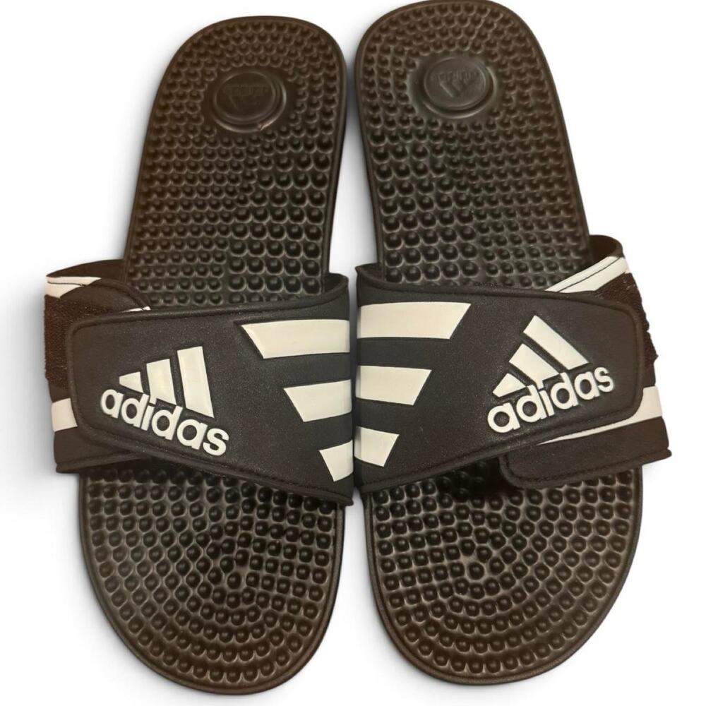 Adidas Adissage Slides Men’s Size 13 Black White Adjustable Strap NWOT